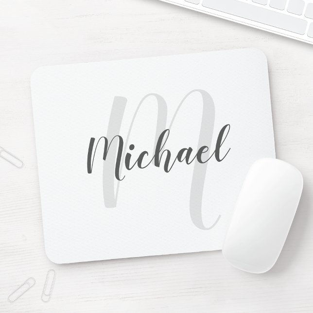 Modern Script Personalised Monogram and Name Mouse Pad (Creator Uploaded)