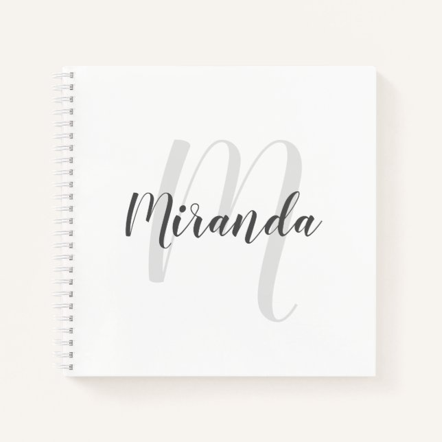 Modern Script Personalised Monogram and Name Notebook (Front)