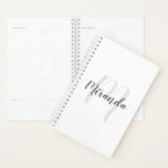Modern Script Personalised Monogram and Name Planner<br><div class="desc">Personalised Monogram and Name Gift
featuring personalised name in grey modern script font style and monogram in light grey modern script font style as background
on white background.

Perfect as new year's gift and gift for any special occasions.</div>