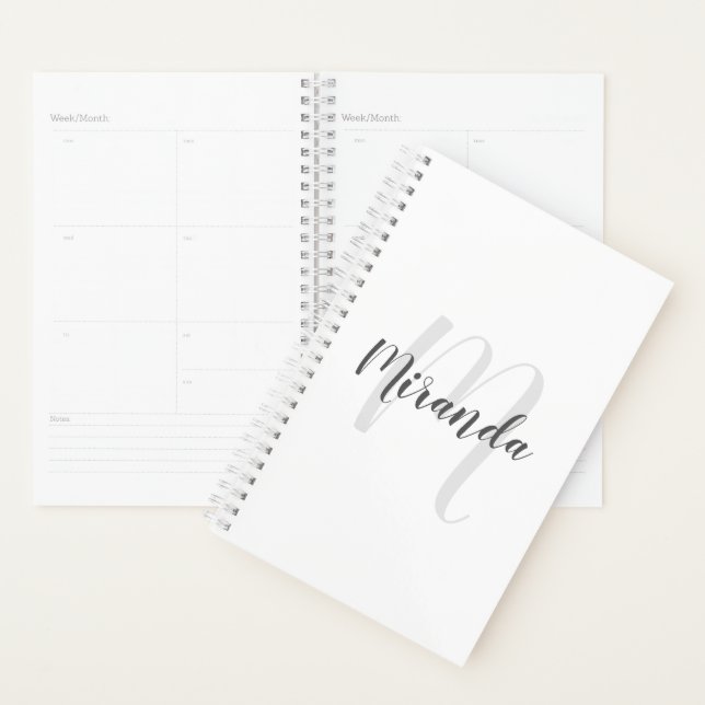 Modern Script Personalised Monogram and Name Planner (Display)