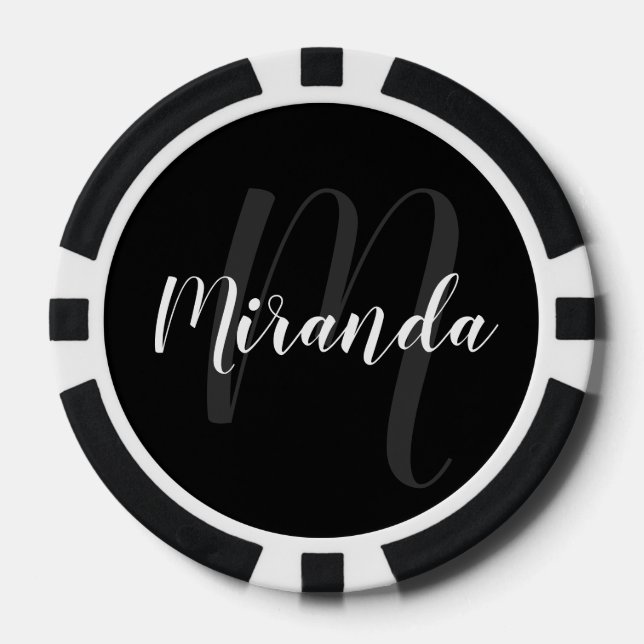 Modern Script Personalised Monogram and Name Poker Chips (Front)