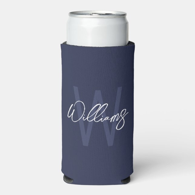 Modern Script Personalised Monogram and Name Seltz Seltzer Can Cooler (Seltzer Front)