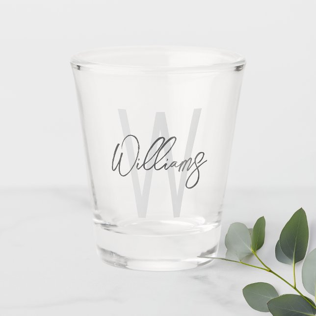 Modern Script Personalised Monogram and Name Shot Glass (Creator Uploaded)