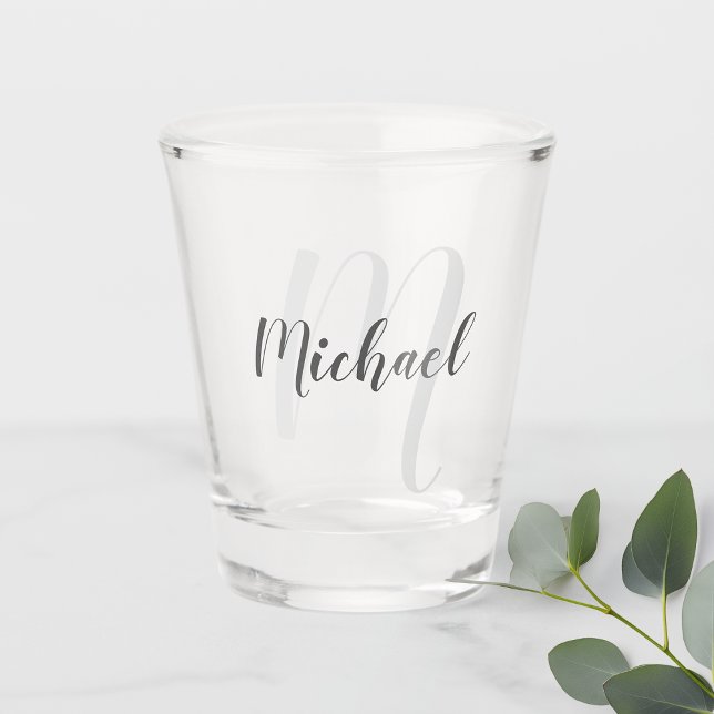 Modern Script Personalised Monogram and Name Shot Glass (Creator Uploaded)