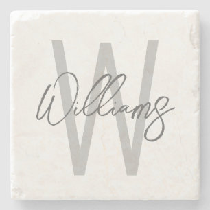 Modern Script Personalised Monogram and Name Stone Coaster