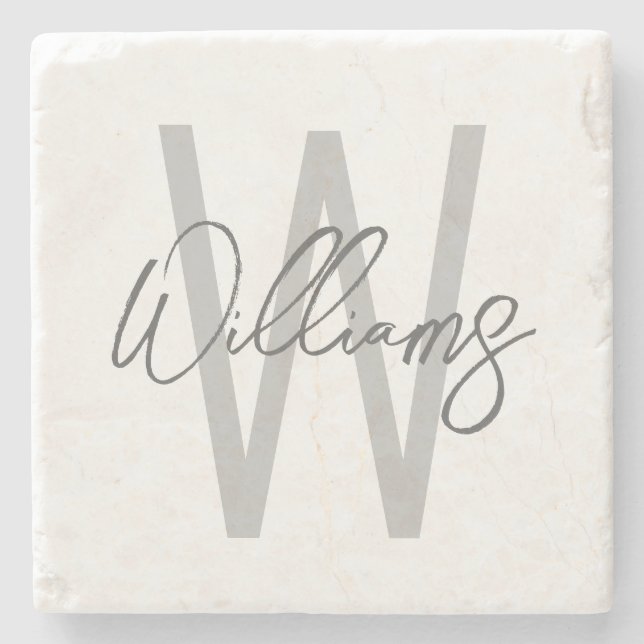 Modern Script Personalised Monogram and Name Stone Coaster (Front)