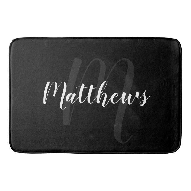 Modern Script Personalised Monogram & Family Name  Bath Mat (Front)