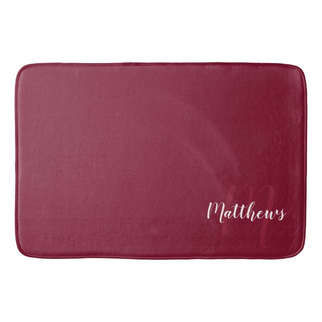 Modern Script Personalised Monogram & Family Name  Bath Mat (Front)