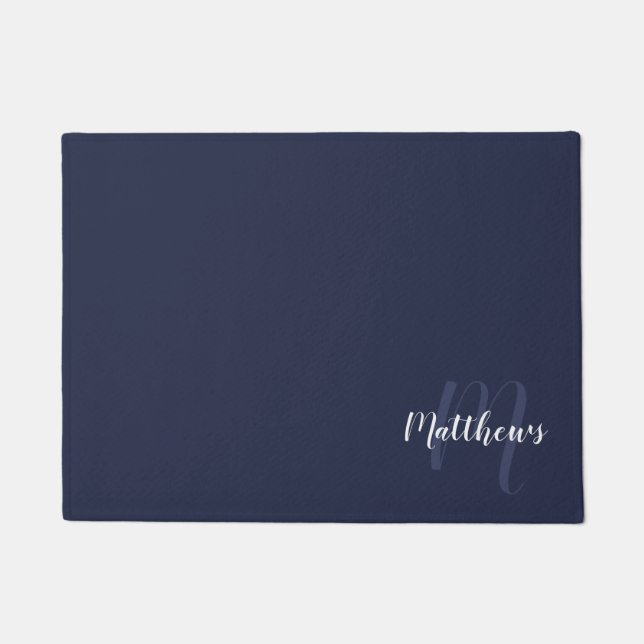 Modern Script Personalised Monogram & Family Name  Doormat (Front)