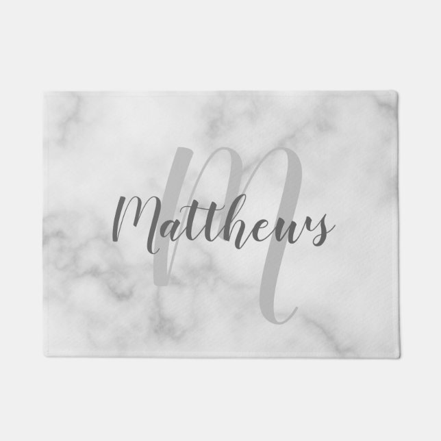 Modern Script Personalised Monogram & Family Name  Doormat (Front)