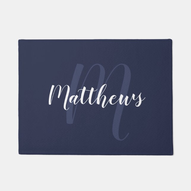 Modern Script Personalised Monogram & Family Name  Doormat (Front)