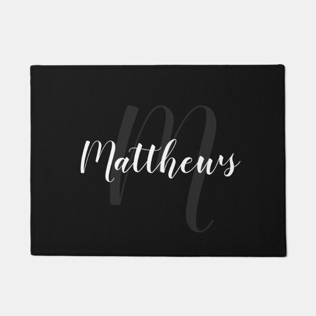 Modern Script Personalised Monogram & Family Name  Doormat (Front)