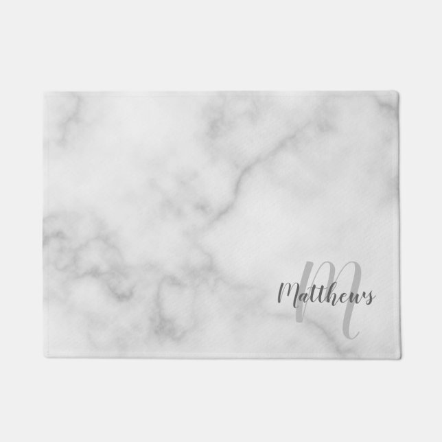Modern Script Personalised Monogram & Family Name  Doormat (Front)