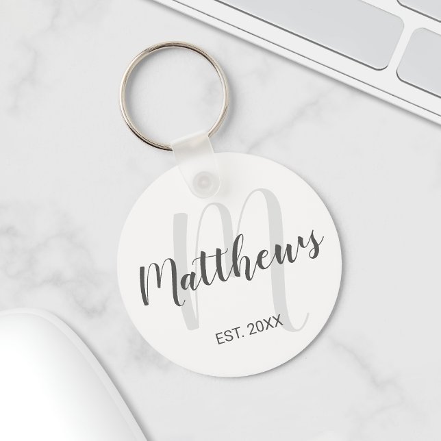 Modern Script Personalised Monogram & Family Name Key Ring (Creator Uploaded)