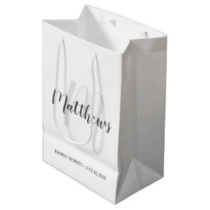 Modern Script Personalised Monogram & Family Name Medium Gift Bag