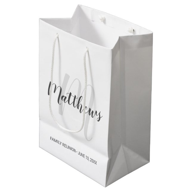 Modern Script Personalised Monogram & Family Name Medium Gift Bag (Front Angled)
