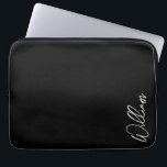 Modern Script Personalised Name Laptop Sleeve<br><div class="desc">Modern Minimalist Personalised Name Gifts 
This design features personalised name in white modern handwriting script font on black background.

Perfect as holiday gifts for him,  father's day gifts and gifts for any special occasions.</div>