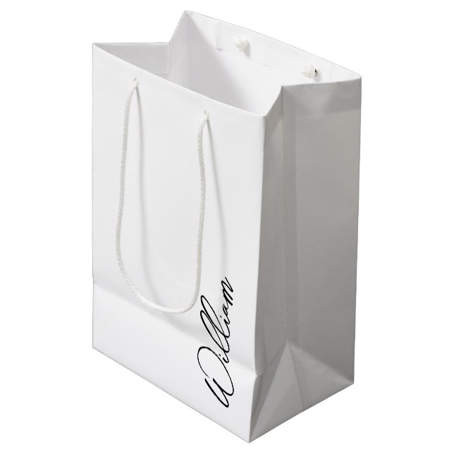Modern Script Personalised Name Medium Gift Bag (Front Angled)