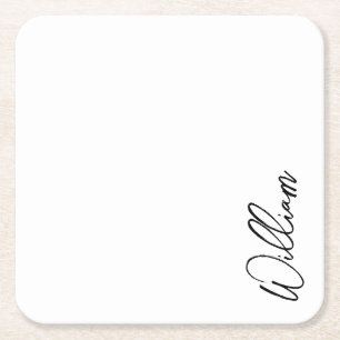 Modern Script Personalised Name Square Paper Coaster