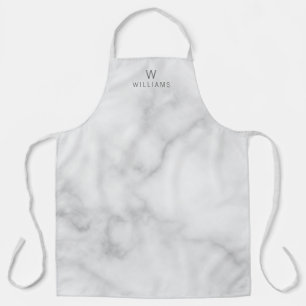 Modern Script Personalised Name White Marble Apron