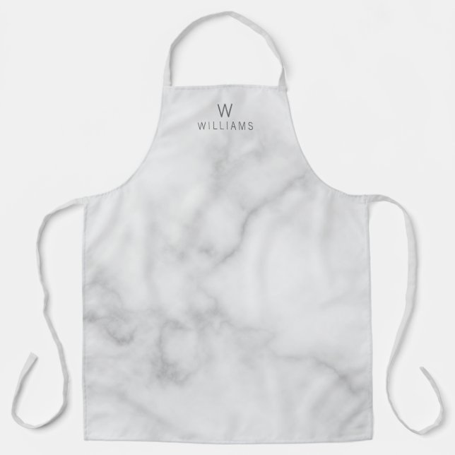 Modern Script Personalised Name White Marble Apron (Front)