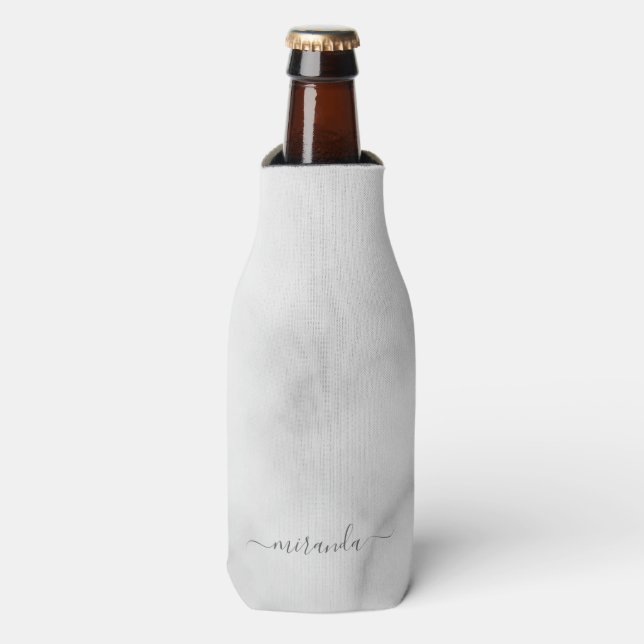 Modern Script Personalised Name White Marble Bottle Cooler (Bottle Front)