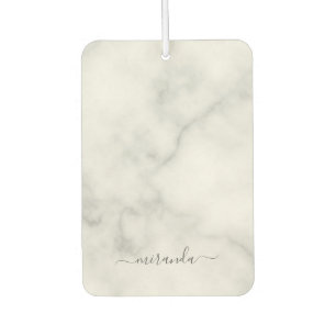 Modern Script Personalised Name White Marble Car Air Freshener