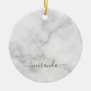 Modern Script Personalised Name White Marble Ceramic Ornament