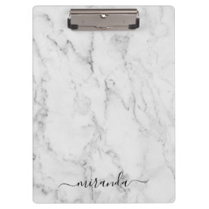 Modern Script Personalised Name White Marble Clipboard