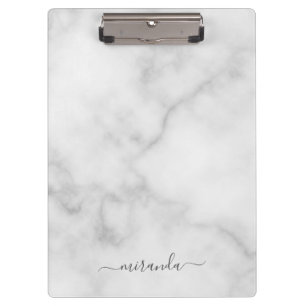 Modern Script Personalised Name White Marble Clipboard