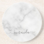 Modern Script Personalised Name White Marble Coaster<br><div class="desc">Modern Script Personalised Name White Marble Gift
featuring personalised name in grey modern script font style on white marble background.

Perfect as holiday gift for her and gift for any special occasions.</div>