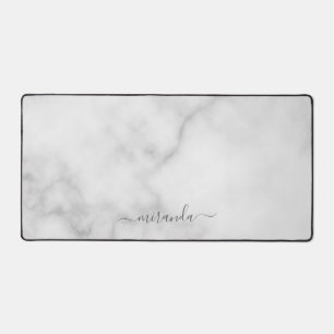 Modern Script Personalised Name White Marble Desk Mat