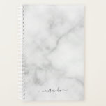 Modern Script Personalised Name White Marble Planner<br><div class="desc">Modern Script Personalised Name White Marble Gift
featuring personalised name in grey modern script font style on white marble background.

Perfect as holiday gift for her.</div>