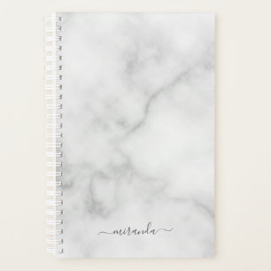 Modern Script Personalised Name White Marble Planner