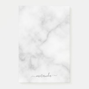 Modern Script Personalised Name White Marble Post-it Notes