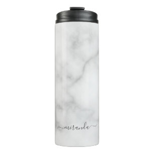Modern Script Personalised Name White Marble Thermal Tumbler