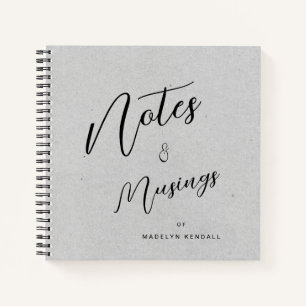 Modern Script Personalised Notes & Musings Grey Notebook