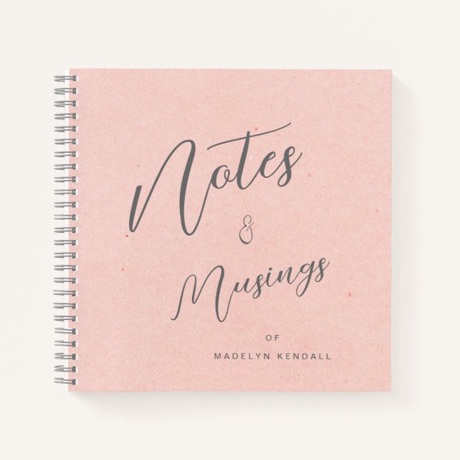 Modern Script Personalised Notes & Musings Pink Notebook (Front)