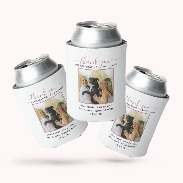 Modern Script Personalised Pet Wedding Photo Can Cooler (Creator Uploaded)