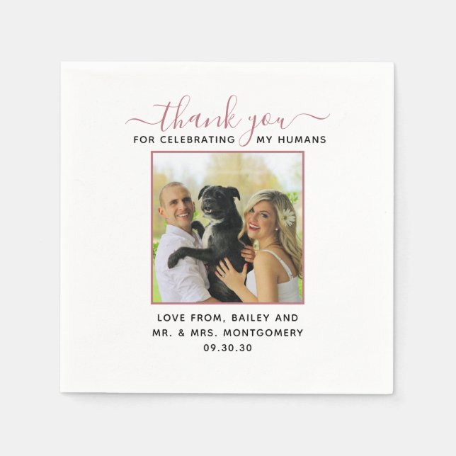 Modern Script Personalised Pet Wedding Photo Napkin (Front)