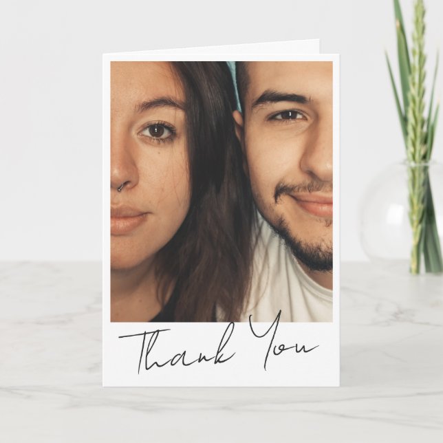 Modern Script Personalised Photo Custom Message Thank You Card (Front)