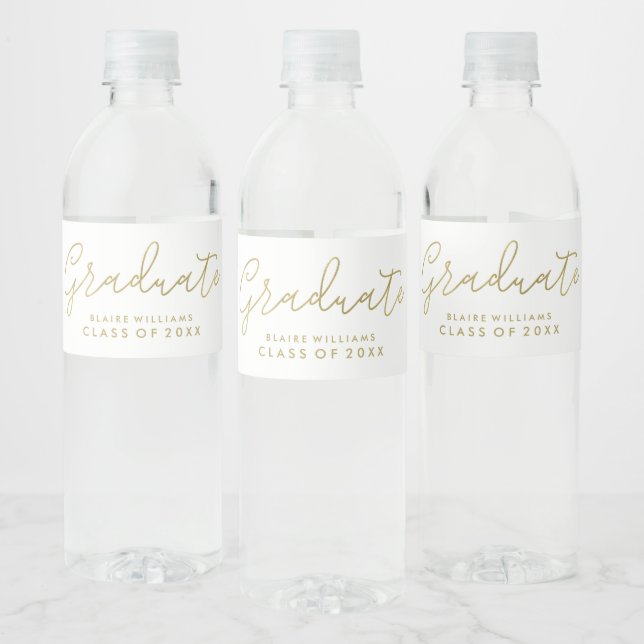 Modern Script Personalised Photo Graduation Water Bottle Label (Bottles)