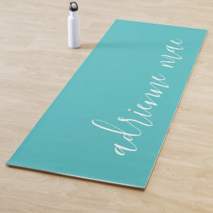 Modern Script Personalised Turquoise Prayer Or Yoga Mat