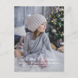 Modern Script Personalizable Christmas Photo Holiday Postcard