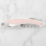 Modern Script Personalized Bridesmaid Corkscrew<br><div class="desc">Add a personal touch to your wedding with personalized bridesmaid gift. This design features personalized bridesmaid's name in white modern script font style and monogram in light blush pink modern script font style as background with title in white modern sans serif font style on blush pink background. Also perfect for...</div>