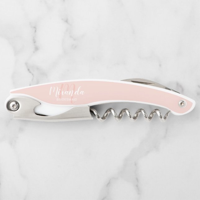 Modern Script Personalized Bridesmaid Corkscrew (Front)