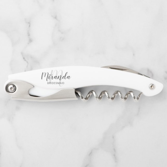 Modern Script Personalized Bridesmaid Corkscrew (Front)