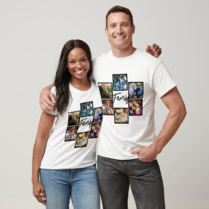 Modern Script Personalized Family Photo Collage T-Shirt