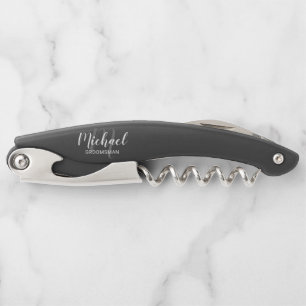 Modern Script Personalized Groomsman Corkscrew