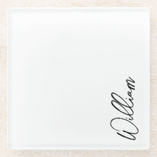 Modern Script Personalized Name Glass Coaster